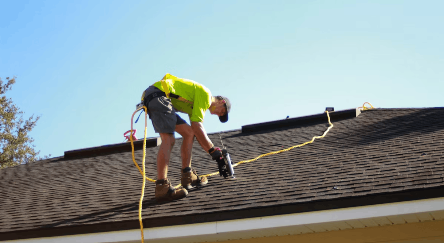Specialty trades contractor website on mobile device showing roofing services