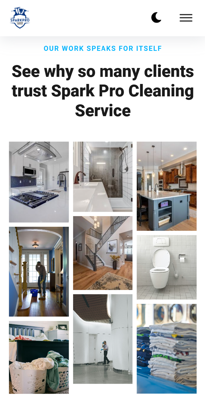 SparkPro Cleaning Service Mobile View